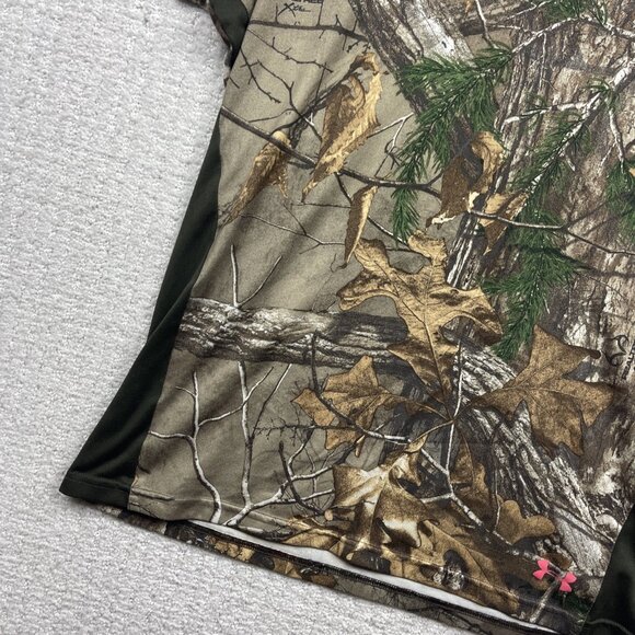 Under Armour x Real Tree Camo Women’s Sz L Short Sleeve T-shirt Heat Gear Sports - Picture 4 of 10